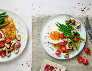 Rösti mit Pilzen und Spiegelei