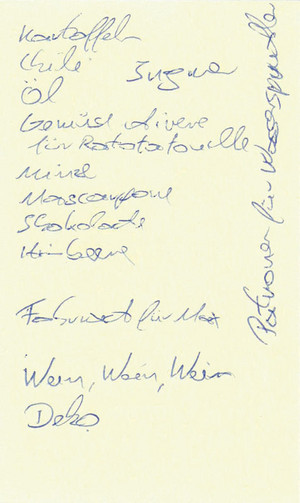 Gelber Zettel mit handschriftlichem Text