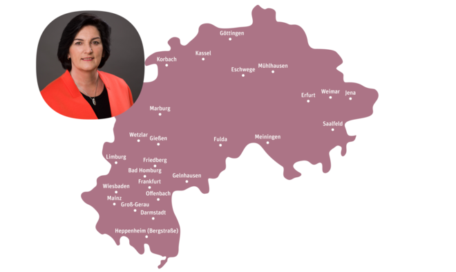 Karte der Expansion Mitte in der Region Hessen und Thüringen mit Portrait der Expansionsleiterin Martina Becker