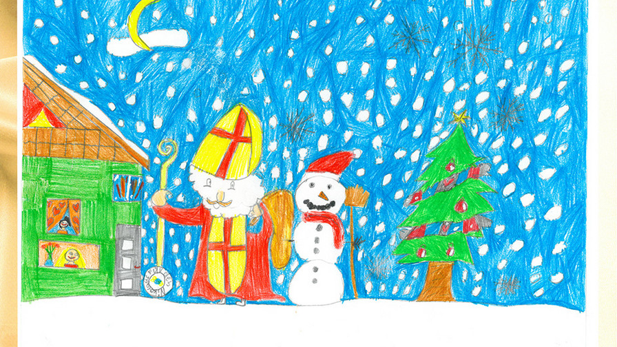 gezeichnete Bild:Nikolaus mit Schneemann