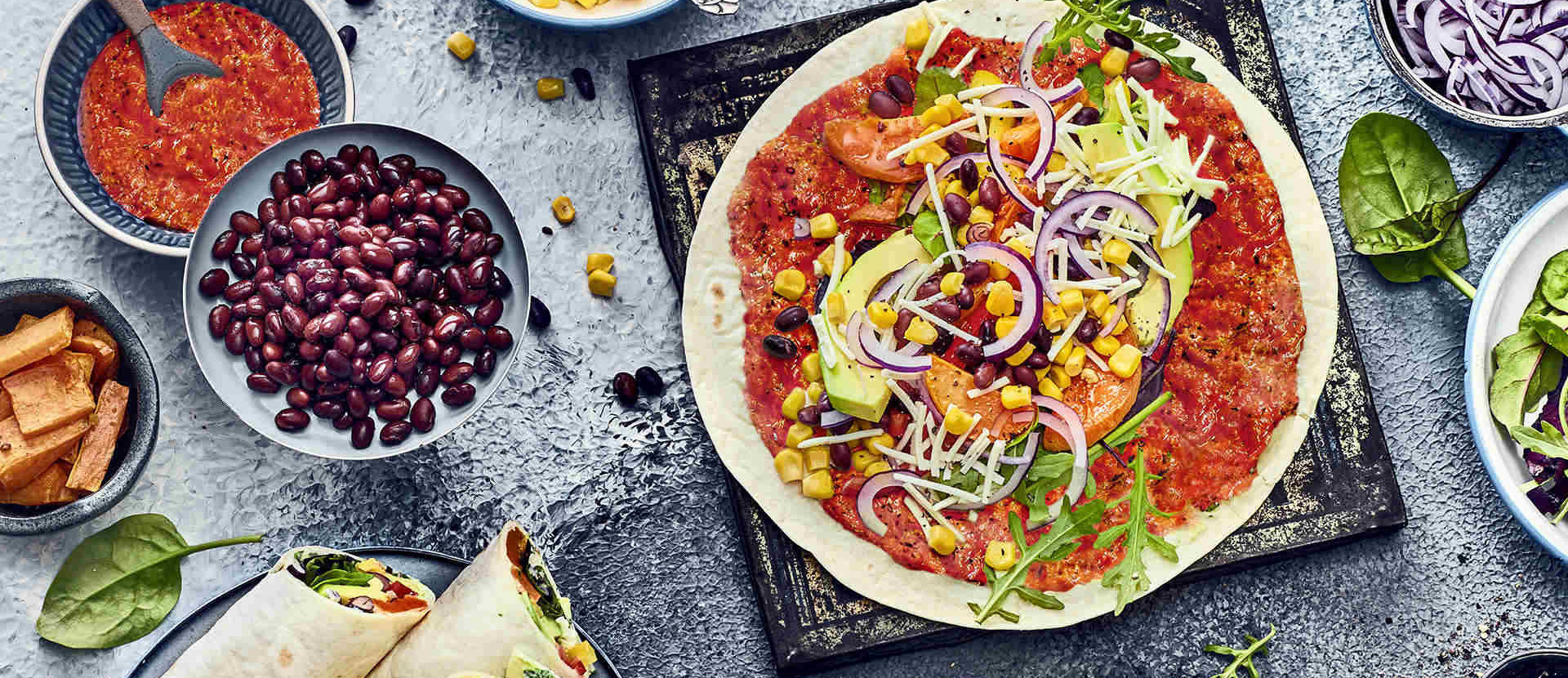 Gemüse-Burritos mit Süßkartoffeln und Bohnen