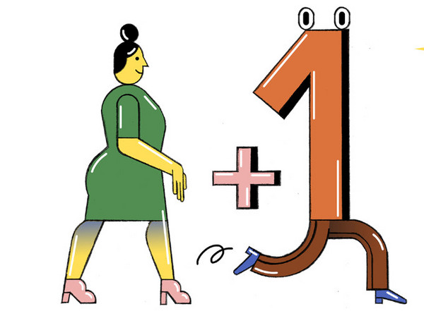 Eine Illustration von einer Frau, die hinter der Zahl eins läuft