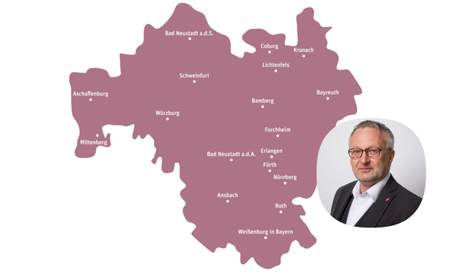 Karte der Expansion Nordbayern mit Portrait des Expansionsleiter Christian Schwab