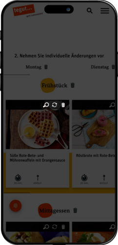 Smartphone zeigt welche Funktionalitäten der Ernährungsplan bietet.