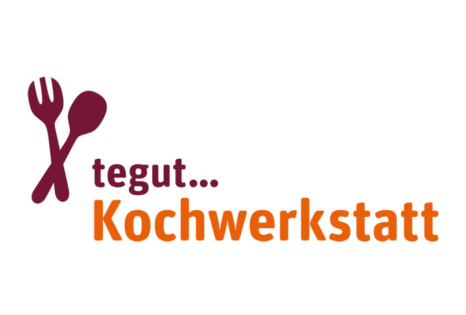 Logo tegut Kochwerkstatt in aubergine und orange