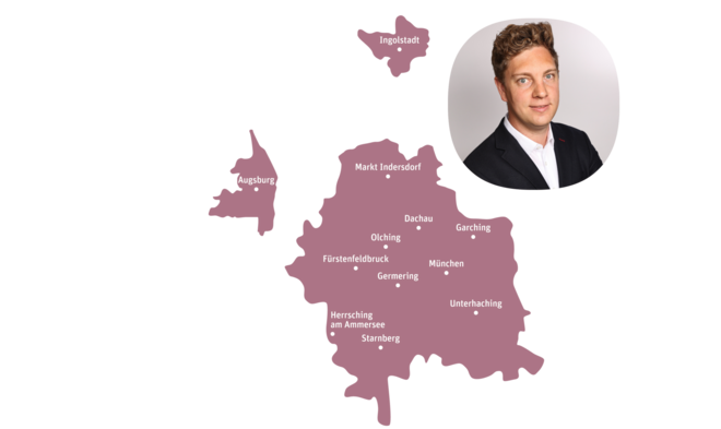 Karte der Expansion Südbayern mit Portrait des Expansionsleiters Florian Buchholz