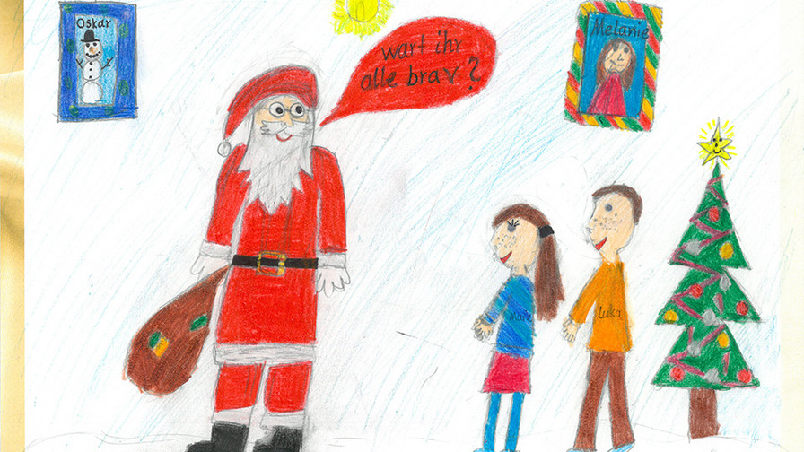 gezeichnete Bild: Nikolaus mit Kindern