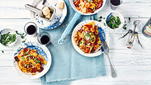 Pappardelle Riesengarnelen Paprika Chorizo
