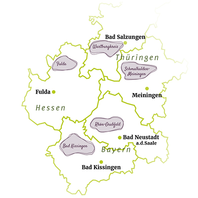 Karte mit den Biosphärenrind-Regionen