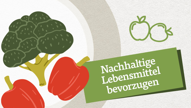 nachhaltige Lebensmittel Grafik Brokkoli Paprika und Äpfel