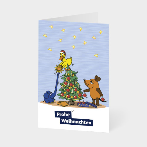 Eine Unicef Weihnachtskarte mit den Figuren aus der Sendung mit der Maus