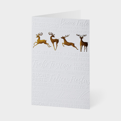 Eine Unicef Weihnachtskarte mit vier goldenen Rehntieren
