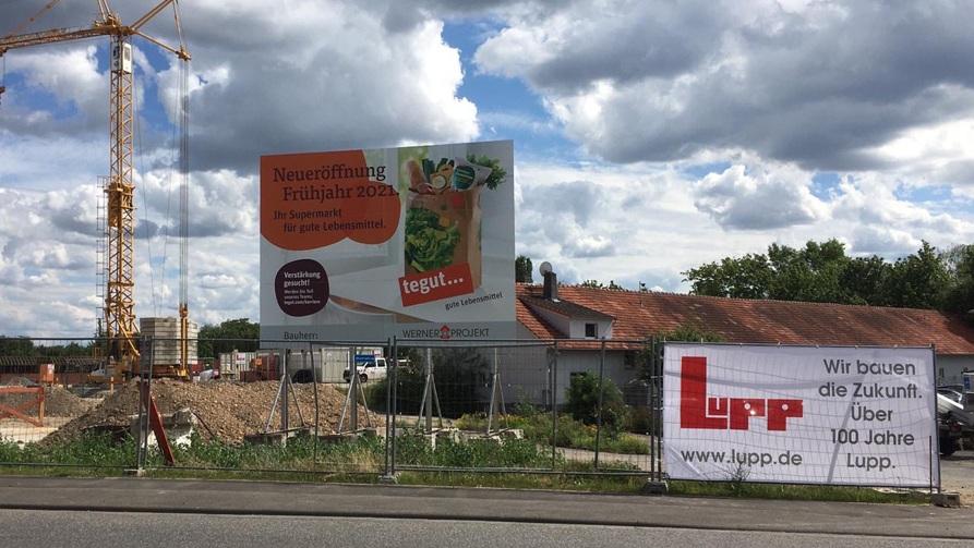 tegut Baustellenschild in Bad Nauheim