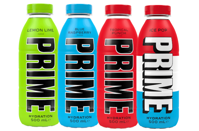 4 verschiedene Sorten von PRIME Energy Drink 