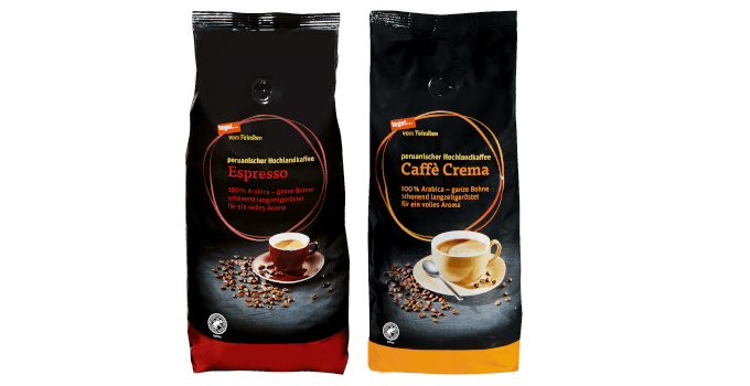 Zwei Packungen Kaffeebohnen von der tegut Eigenmarken vom feinsten