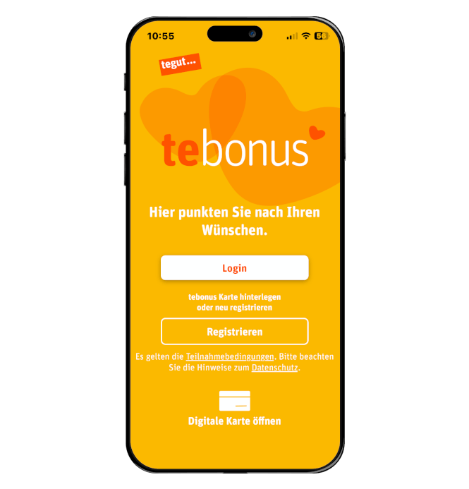 tebonus App Startbildschirm