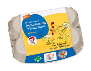 Darstellung von 6 Eier aus Freilandhaltung in Deutschland Junghahn