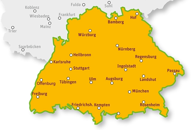Karte von Süddeutschland